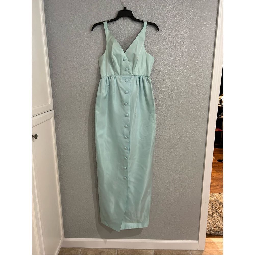 Vintage 70s Pastel Blue Sleeveless Maxi Dress Classic Easter Prom Formal S